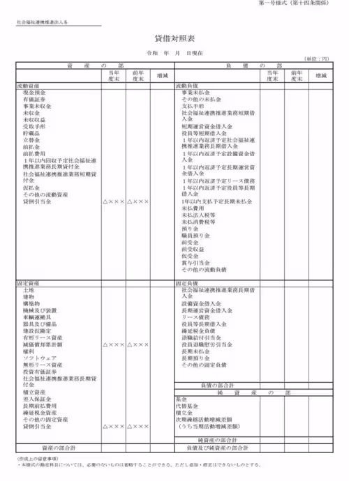 第1号様式（第14条《貸借対照表の様…